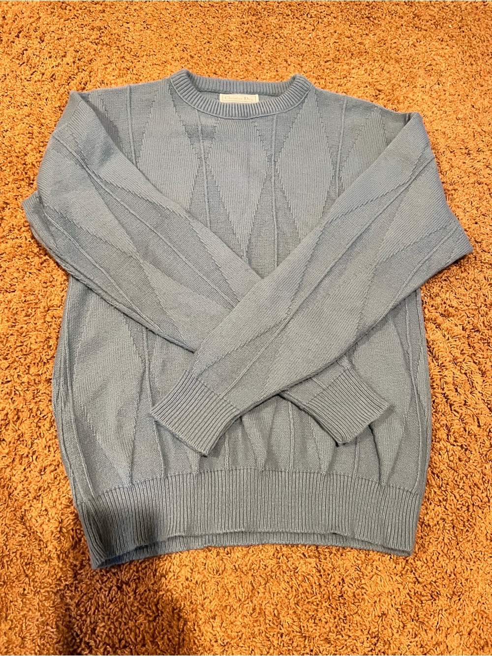 Dior Men's Teal Diamond-Texture Crewneck Sweater - Picture 4 of 4